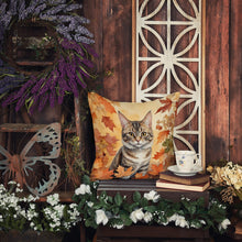 Load image into Gallery viewer, American Bobtail Cat in Fall Leaves Throw Pillow
