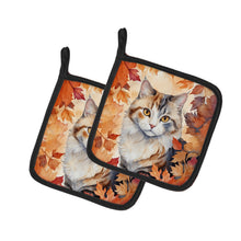 Load image into Gallery viewer, American Curl Cat in Fall Leaves Pot Holders - Set of 2 Decorative Kitchen Helpers | Made in the USA