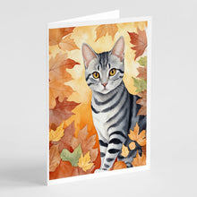 Load image into Gallery viewer, American Shorthair Cat in Fall Leaves Greeting Cards - Blank Note Cards – 8-Pack of Artist-Designed Cards with Envelopes