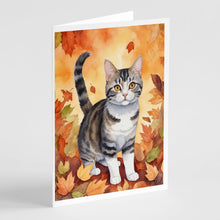 Load image into Gallery viewer, American Wirehair Cat in Fall Leaves Greeting Cards - Blank Note Cards – 8-Pack of Artist-Designed Cards with Envelopes