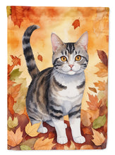 Load image into Gallery viewer, American Wirehair Fall Garden Flag - Cat in Fall Leaves - Cat-Themed Seasonal Yard Decor
