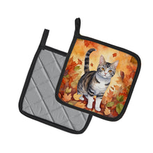Load image into Gallery viewer, American Wirehair Cat in Fall Leaves Pot Holders - Set of 2 Decorative Kitchen Helpers | Made in the USA