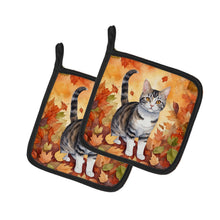 Load image into Gallery viewer, American Wirehair Cat in Fall Leaves Pot Holders - Set of 2 Decorative Kitchen Helpers | Made in the USA