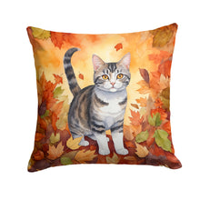 Load image into Gallery viewer, American Wirehair Cat in Fall Leaves Throw Pillow - 14x14 Decorative Pillow – Art for Your Home &amp; Patio