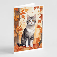 Load image into Gallery viewer, American Wirehair Cat in Fall Leaves Greeting Cards - Blank Note Cards – 8-Pack of Artist-Designed Cards with Envelopes