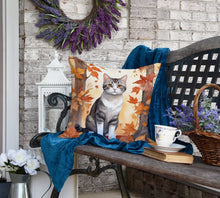 Load image into Gallery viewer, American Wirehair Cat in Fall Leaves Throw Pillow