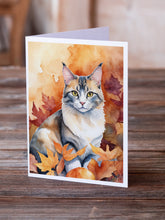 Load image into Gallery viewer, Aphrodite Giant Cat in Fall Leaves Greeting Cards - Blank Note Cards – 8-Pack of Artist-Designed Cards with Envelopes