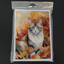 Load image into Gallery viewer, Aphrodite Giant Cat in Fall Leaves Greeting Cards - Blank Note Cards – 8-Pack of Artist-Designed Cards with Envelopes