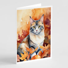 Load image into Gallery viewer, Aphrodite Giant Cat in Fall Leaves Greeting Cards - Blank Note Cards – 8-Pack of Artist-Designed Cards with Envelopes