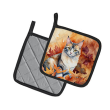 Load image into Gallery viewer, Aphrodite Giant Cat in Fall Leaves Pot Holders - Set of 2 Decorative Kitchen Helpers | Made in the USA