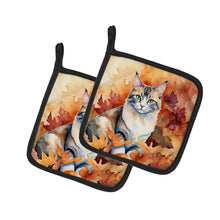 Load image into Gallery viewer, Aphrodite Giant Cat in Fall Leaves Pot Holders - Set of 2 Decorative Kitchen Helpers | Made in the USA