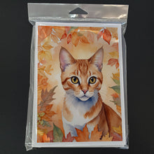 Load image into Gallery viewer, Arabian Mau Cat in Fall Leaves Greeting Cards - Blank Note Cards – 8-Pack of Artist-Designed Cards with Envelopes