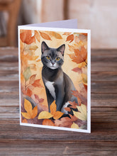 Load image into Gallery viewer, Asian Cat in Fall Leaves Greeting Cards - Blank Note Cards – 8-Pack of Artist-Designed Cards with Envelopes