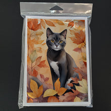 Load image into Gallery viewer, Asian Cat in Fall Leaves Greeting Cards - Blank Note Cards – 8-Pack of Artist-Designed Cards with Envelopes