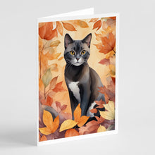 Load image into Gallery viewer, Asian Cat in Fall Leaves Greeting Cards - Blank Note Cards – 8-Pack of Artist-Designed Cards with Envelopes
