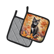 Load image into Gallery viewer, Asian Cat in Fall Leaves Pot Holders - Set of 2 Decorative Kitchen Helpers | Made in the USA