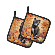 Load image into Gallery viewer, Asian Cat in Fall Leaves Pot Holders - Set of 2 Decorative Kitchen Helpers | Made in the USA