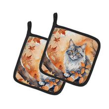 Load image into Gallery viewer, Australian Mist Cat in Fall Leaves Pot Holders - Set of 2 Decorative Kitchen Helpers | Made in the USA