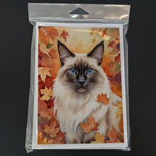 Load image into Gallery viewer, Balinese Cat in Fall Leaves Greeting Cards - Blank Note Cards – 8-Pack of Artist-Designed Cards with Envelopes