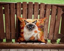 Load image into Gallery viewer, Balinese Cat in Fall Leaves Throw Pillow - 14x14 Decorative Pillow – Art for Your Home &amp; Patio