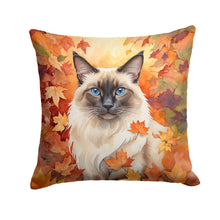Load image into Gallery viewer, Balinese Cat in Fall Leaves Throw Pillow - 14x14 Decorative Pillow – Art for Your Home &amp; Patio