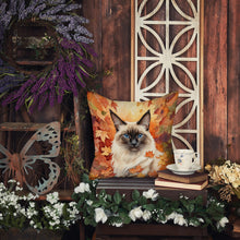 Load image into Gallery viewer, Balinese Cat in Fall Leaves Throw Pillow