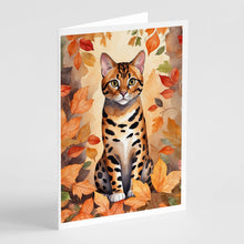 Load image into Gallery viewer, Bengal Cat in Fall Leaves Greeting Cards - Blank Note Cards – 8-Pack of Artist-Designed Cards with Envelopes