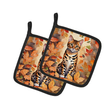 Load image into Gallery viewer, Bengal Cat in Fall Leaves Pot Holders - Set of 2 Decorative Kitchen Helpers | Made in the USA