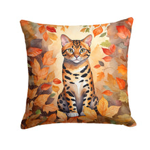 Load image into Gallery viewer, Bengal Cat in Fall Leaves Throw Pillow - 14x14 Decorative Pillow – Art for Your Home &amp; Patio