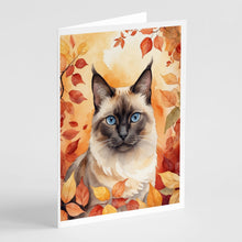 Load image into Gallery viewer, Birman Cat in Fall Leaves Greeting Cards - Blank Note Cards – 8-Pack of Artist-Designed Cards with Envelopes