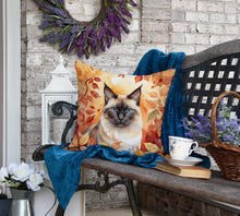 Load image into Gallery viewer, Birman Cat in Fall Leaves Throw Pillow