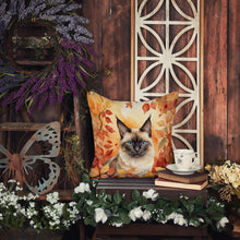 Load image into Gallery viewer, Birman Cat in Fall Leaves Throw Pillow