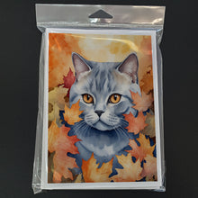 Load image into Gallery viewer, British Shorthair Cat in Fall Leaves Greeting Cards - Blank Note Cards – 8-Pack of Artist-Designed Cards with Envelopes