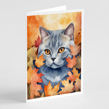 Load image into Gallery viewer, British Shorthair Cat in Fall Leaves Greeting Cards - Blank Note Cards – 8-Pack of Artist-Designed Cards with Envelopes