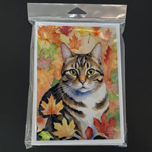 Load image into Gallery viewer, California Spangled Cat in Fall Leaves Greeting Cards - Blank Note Cards – 8-Pack of Artist-Designed Cards with Envelopes
