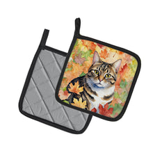 Load image into Gallery viewer, California Spangled Cat in Fall Leaves Pot Holders - Set of 2 Decorative Kitchen Helpers | Made in the USA