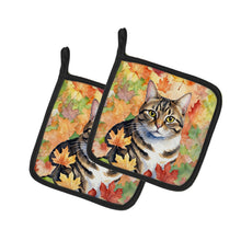 Load image into Gallery viewer, California Spangled Cat in Fall Leaves Pot Holders - Set of 2 Decorative Kitchen Helpers | Made in the USA