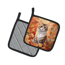 Load image into Gallery viewer, Chantilly Tiffany Cat in Fall Leaves Pot Holders - Set of 2 Decorative Kitchen Helpers | Made in the USA