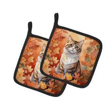 Load image into Gallery viewer, Chantilly Tiffany Cat in Fall Leaves Pot Holders - Set of 2 Decorative Kitchen Helpers | Made in the USA