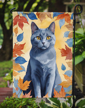 Load image into Gallery viewer, Chartreux Fall Garden Flag - Cat in Fall Leaves - Cat-Themed Seasonal Yard Decor