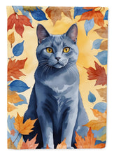 Load image into Gallery viewer, Chartreux Fall Garden Flag - Cat in Fall Leaves - Cat-Themed Seasonal Yard Decor