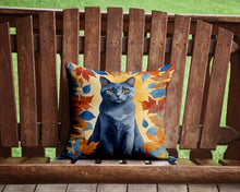 Load image into Gallery viewer, Chartreux Cat in Fall Leaves Throw Pillow - 14x14 Decorative Pillow – Art for Your Home &amp; Patio