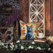Load image into Gallery viewer, Chartreux Cat in Fall Leaves Throw Pillow