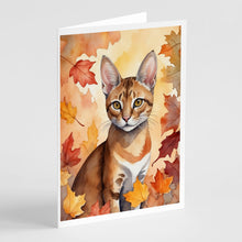 Load image into Gallery viewer, Chausie Cat in Fall Leaves Greeting Cards - Blank Note Cards – 8-Pack of Artist-Designed Cards with Envelopes
