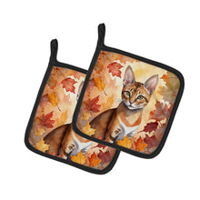 Load image into Gallery viewer, Chausie Cat in Fall Leaves Pot Holders - Set of 2 Decorative Kitchen Helpers | Made in the USA