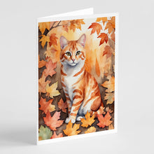 Load image into Gallery viewer, Cheetoh Cat in Fall Leaves Greeting Cards - Blank Note Cards – 8-Pack of Artist-Designed Cards with Envelopes