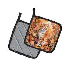 Load image into Gallery viewer, Cheetoh Cat in Fall Leaves Pot Holders - Set of 2 Decorative Kitchen Helpers | Made in the USA