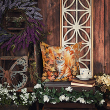 Load image into Gallery viewer, Cheetoh Cat in Fall Leaves Throw Pillow