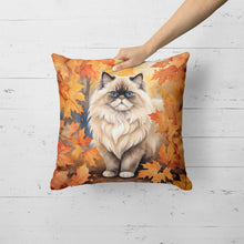 Load image into Gallery viewer, Colorpoint Longhair Cat in Fall Leaves Throw Pillow