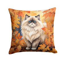 Load image into Gallery viewer, Colorpoint Longhair Cat in Fall Leaves Throw Pillow